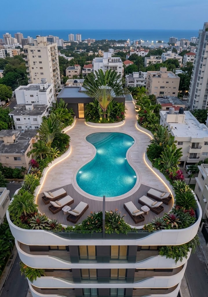 Torre DA 21, terrazza verde in copertura con piscina panoramica